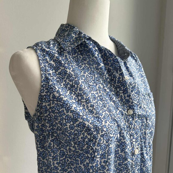 Tommy Hilfiger Blue Floral Sleeveless Button-Up Shirt - Size US S - Picture 1 of 8